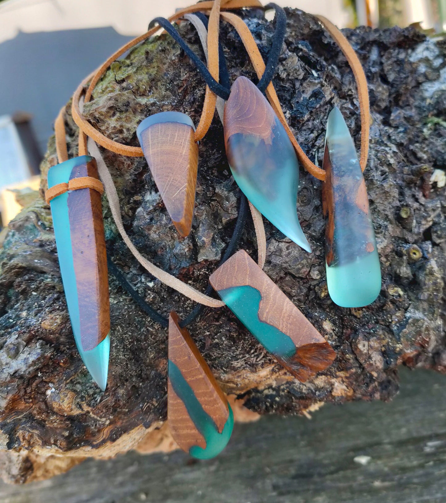 Epoxy Pendant Necklaces - Handmade - Recycled Materials